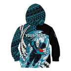 Personalized Port Adelaide Power Kid Hoodie Polynesian Tribal Lightning Bolt Mascot With Hibiscus Floral Art