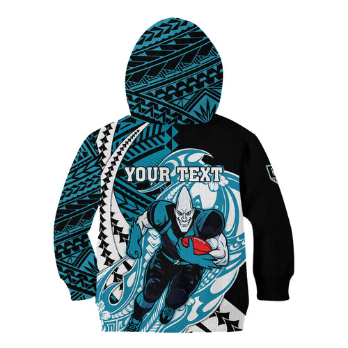 Personalized Port Adelaide Power Kid Hoodie Polynesian Tribal Lightning Bolt Mascot With Hibiscus Floral Art