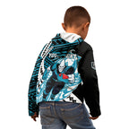 Personalized Port Adelaide Power Kid Hoodie Polynesian Tribal Lightning Bolt Mascot With Hibiscus Floral Art