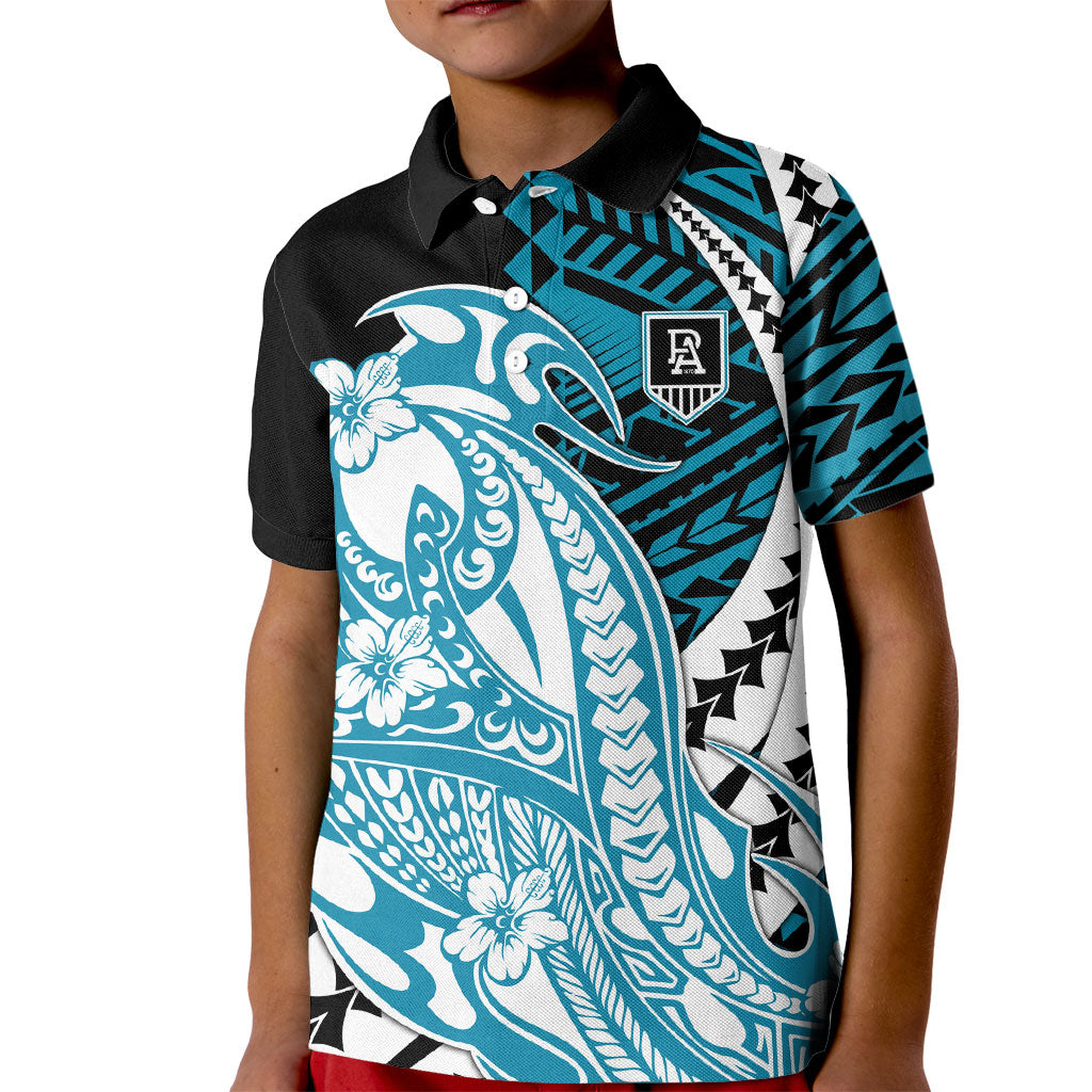 Personalized Port Adelaide Power Kid Polo Shirt Polynesian Tribal Lightning Bolt Mascot With Hibiscus Floral Art