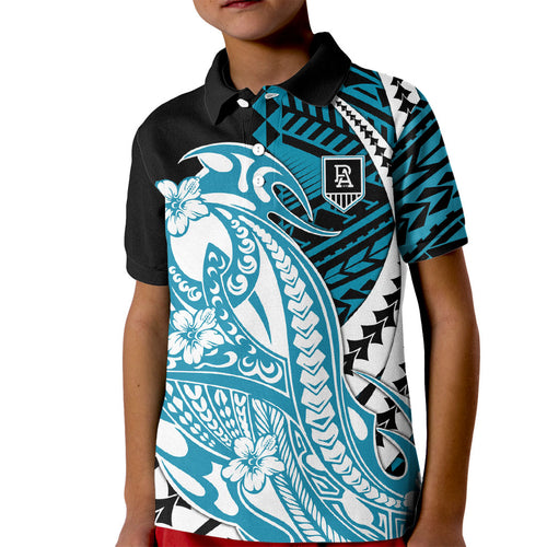Personalized Port Adelaide Power Kid Polo Shirt Polynesian Tribal Lightning Bolt Mascot With Hibiscus Floral Art