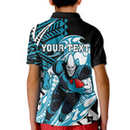 Personalized Port Adelaide Power Kid Polo Shirt Polynesian Tribal Lightning Bolt Mascot With Hibiscus Floral Art