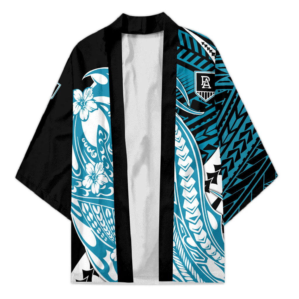 Personalized Port Adelaide Power Kimono Polynesian Tribal Lightning Bolt Mascot With Hibiscus Floral Art