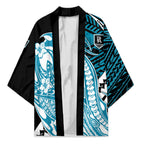 Personalized Port Adelaide Power Kimono Polynesian Tribal Lightning Bolt Mascot With Hibiscus Floral Art