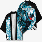 Personalized Port Adelaide Power Kimono Polynesian Tribal Lightning Bolt Mascot With Hibiscus Floral Art