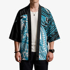 Personalized Port Adelaide Power Kimono Polynesian Tribal Lightning Bolt Mascot With Hibiscus Floral Art