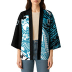 Personalized Port Adelaide Power Kimono Polynesian Tribal Lightning Bolt Mascot With Hibiscus Floral Art