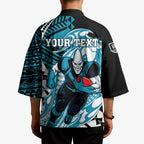 Personalized Port Adelaide Power Kimono Polynesian Tribal Lightning Bolt Mascot With Hibiscus Floral Art