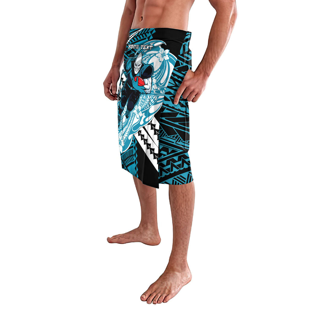 Personalized Port Adelaide Power Lavalava Polynesian Tribal Lightning Bolt Mascot With Hibiscus Floral Art