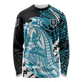 Personalized Port Adelaide Power Long Sleeve Shirt Polynesian Tribal Lightning Bolt Mascot With Hibiscus Floral Art