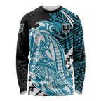 Personalized Port Adelaide Power Long Sleeve Shirt Polynesian Tribal Lightning Bolt Mascot With Hibiscus Floral Art