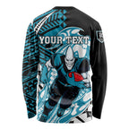 Personalized Port Adelaide Power Long Sleeve Shirt Polynesian Tribal Lightning Bolt Mascot With Hibiscus Floral Art