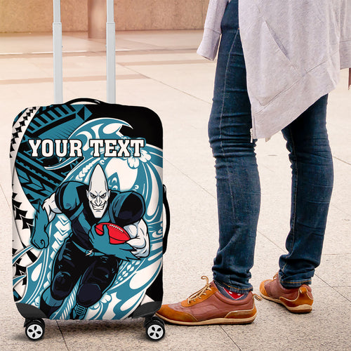 Personalized Port Adelaide Power Luggage Cover Polynesian Tribal Lightning Bolt Mascot With Hibiscus Floral Art