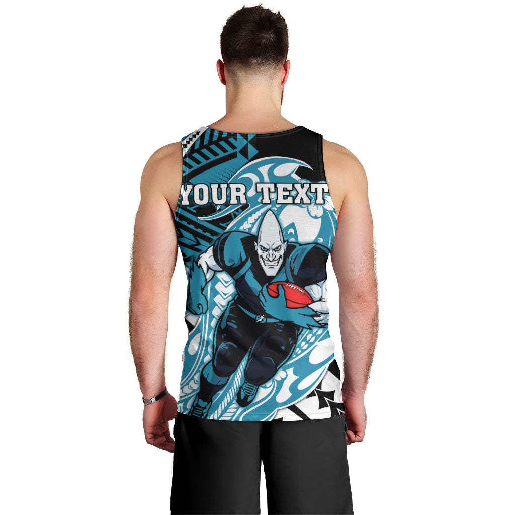 Personalized Port Adelaide Power Men Tank Top Polynesian Tribal Lightning Bolt Mascot With Hibiscus Floral Art