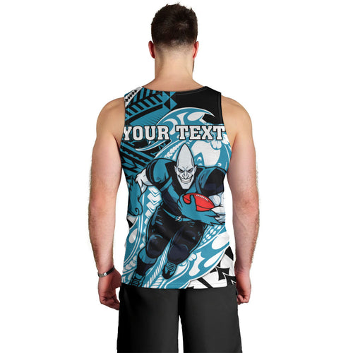 Personalized Port Adelaide Power Men Tank Top Polynesian Tribal Lightning Bolt Mascot With Hibiscus Floral Art