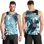 Personalized Port Adelaide Power Men Tank Top Polynesian Tribal Lightning Bolt Mascot With Hibiscus Floral Art