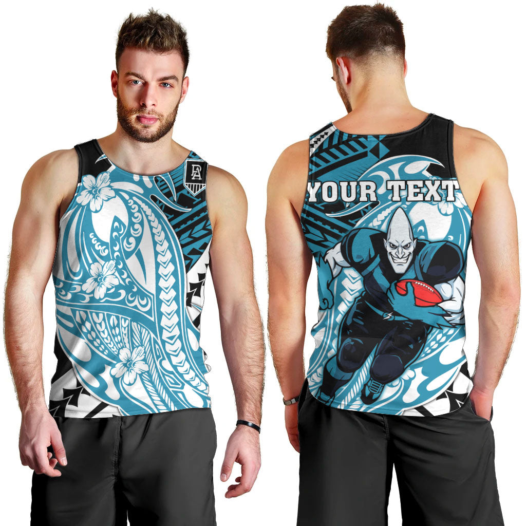 Personalized Port Adelaide Power Men Tank Top Polynesian Tribal Lightning Bolt Mascot With Hibiscus Floral Art