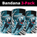Personalized Port Adelaide Power Neck Gaiter Polynesian Tribal Lightning Bolt Mascot With Hibiscus Floral Art