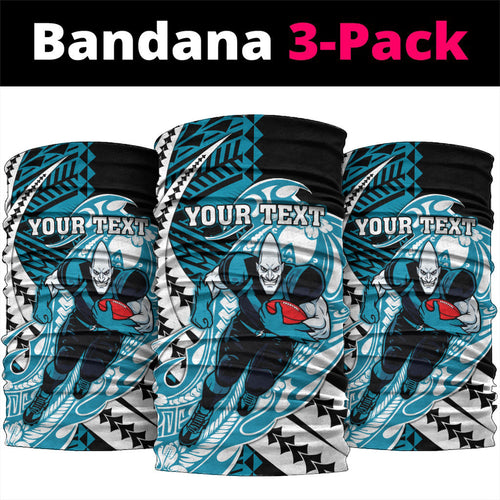 Personalized Port Adelaide Power Neck Gaiter Polynesian Tribal Lightning Bolt Mascot With Hibiscus Floral Art