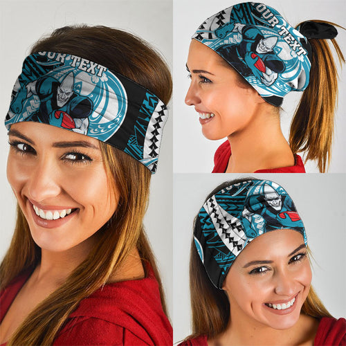 Personalized Port Adelaide Power Neck Gaiter Polynesian Tribal Lightning Bolt Mascot With Hibiscus Floral Art