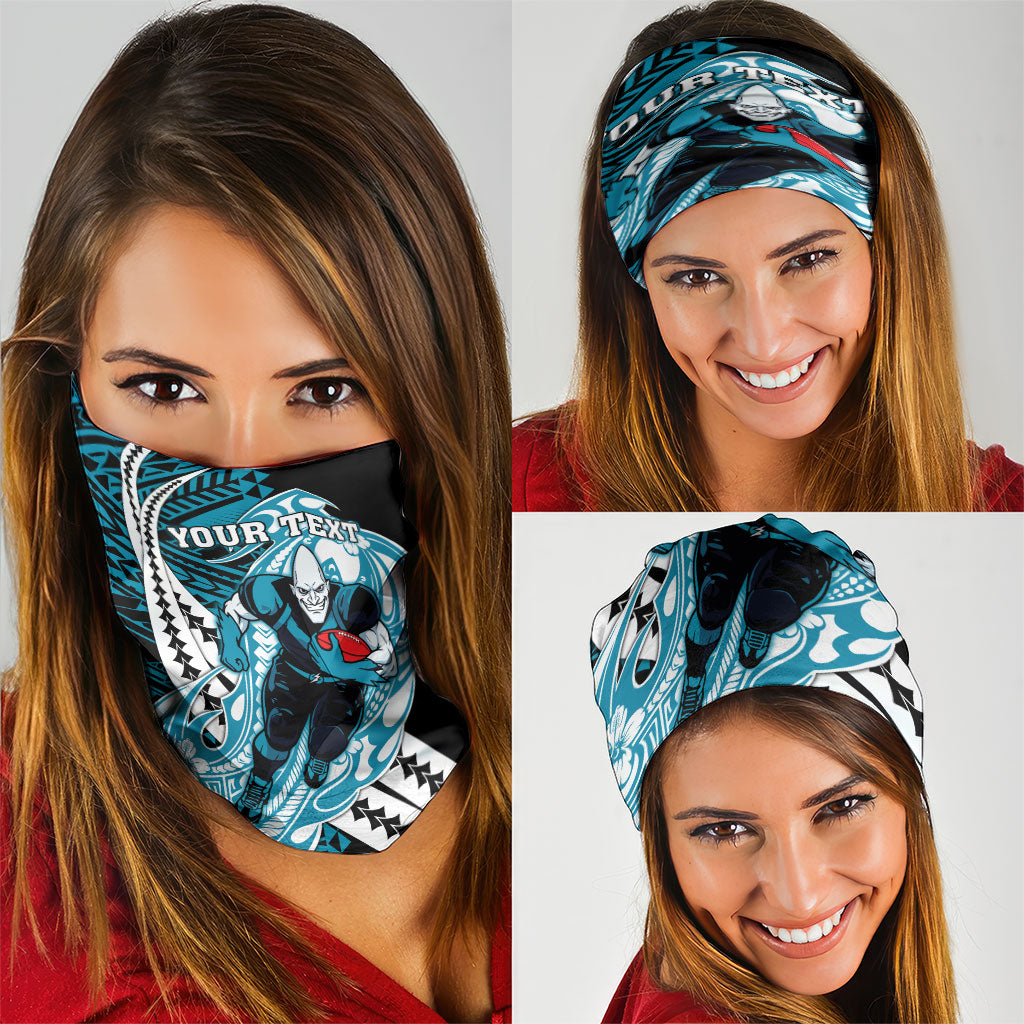 Personalized Port Adelaide Power Neck Gaiter Polynesian Tribal Lightning Bolt Mascot With Hibiscus Floral Art