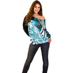 Personalized Port Adelaide Power Off Shoulder Sweater Polynesian Tribal Lightning Bolt Mascot With Hibiscus Floral Art