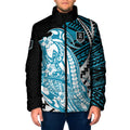 Personalized Port Adelaide Power Padded Jacket Polynesian Tribal Lightning Bolt Mascot With Hibiscus Floral Art