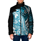 Personalized Port Adelaide Power Padded Jacket Polynesian Tribal Lightning Bolt Mascot With Hibiscus Floral Art