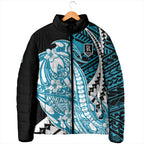 Personalized Port Adelaide Power Padded Jacket Polynesian Tribal Lightning Bolt Mascot With Hibiscus Floral Art