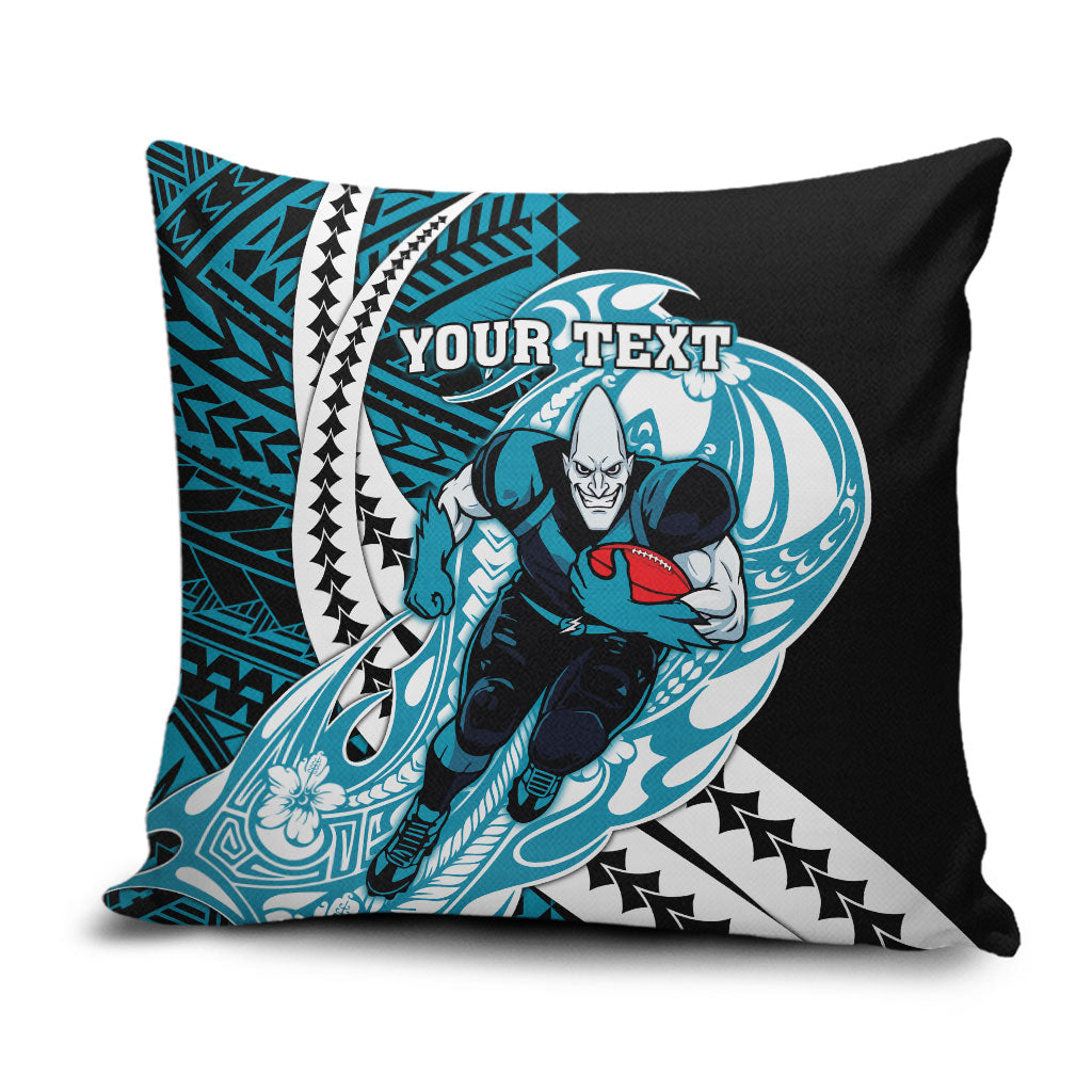 Personalized Port Adelaide Power Pillow Cover Polynesian Tribal Lightning Bolt Mascot With Hibiscus Floral Art