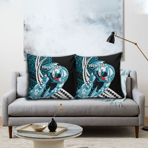 Personalized Port Adelaide Power Pillow Cover Polynesian Tribal Lightning Bolt Mascot With Hibiscus Floral Art