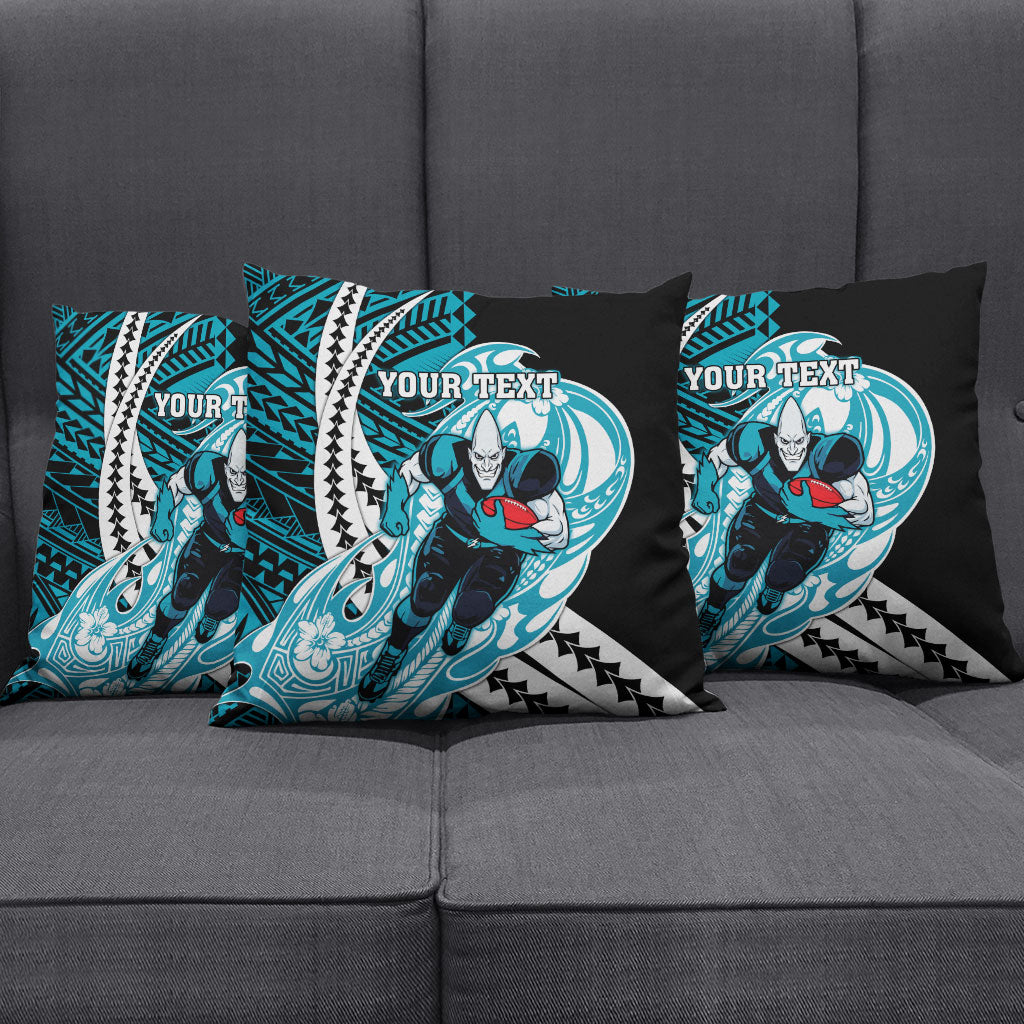 Personalized Port Adelaide Power Pillow Cover Polynesian Tribal Lightning Bolt Mascot With Hibiscus Floral Art
