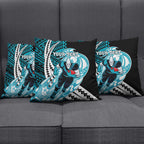 Personalized Port Adelaide Power Pillow Cover Polynesian Tribal Lightning Bolt Mascot With Hibiscus Floral Art