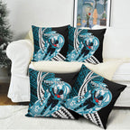 Personalized Port Adelaide Power Pillow Cover Polynesian Tribal Lightning Bolt Mascot With Hibiscus Floral Art
