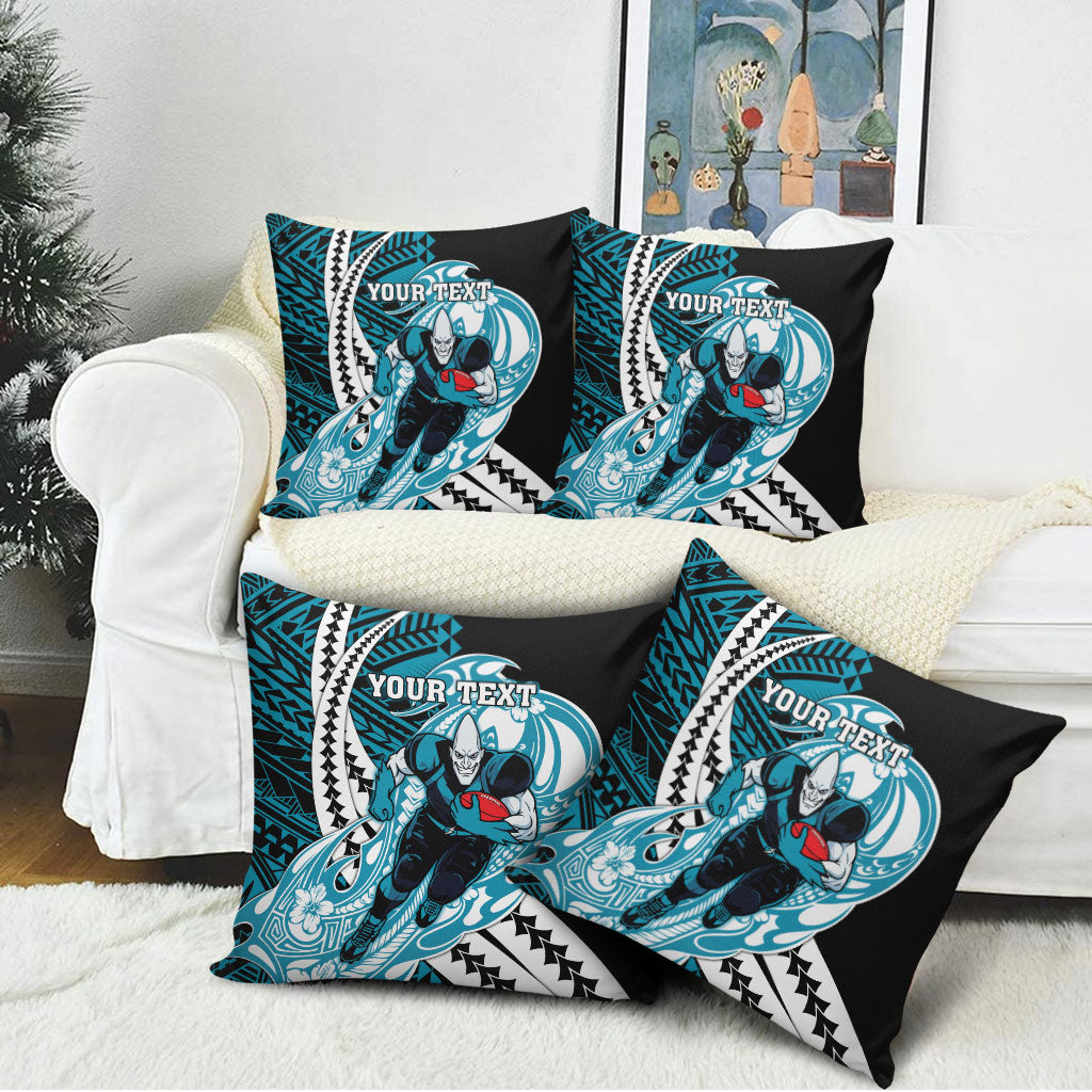 Personalized Port Adelaide Power Pillow Cover Polynesian Tribal Lightning Bolt Mascot With Hibiscus Floral Art