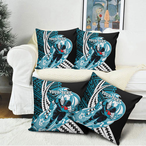 Personalized Port Adelaide Power Pillow Cover Polynesian Tribal Lightning Bolt Mascot With Hibiscus Floral Art