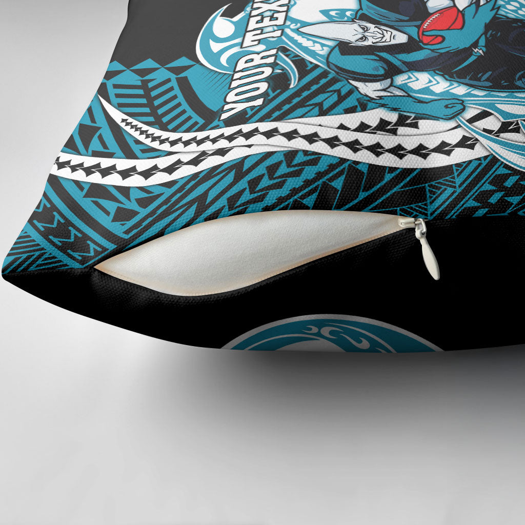 Personalized Port Adelaide Power Pillow Cover Polynesian Tribal Lightning Bolt Mascot With Hibiscus Floral Art