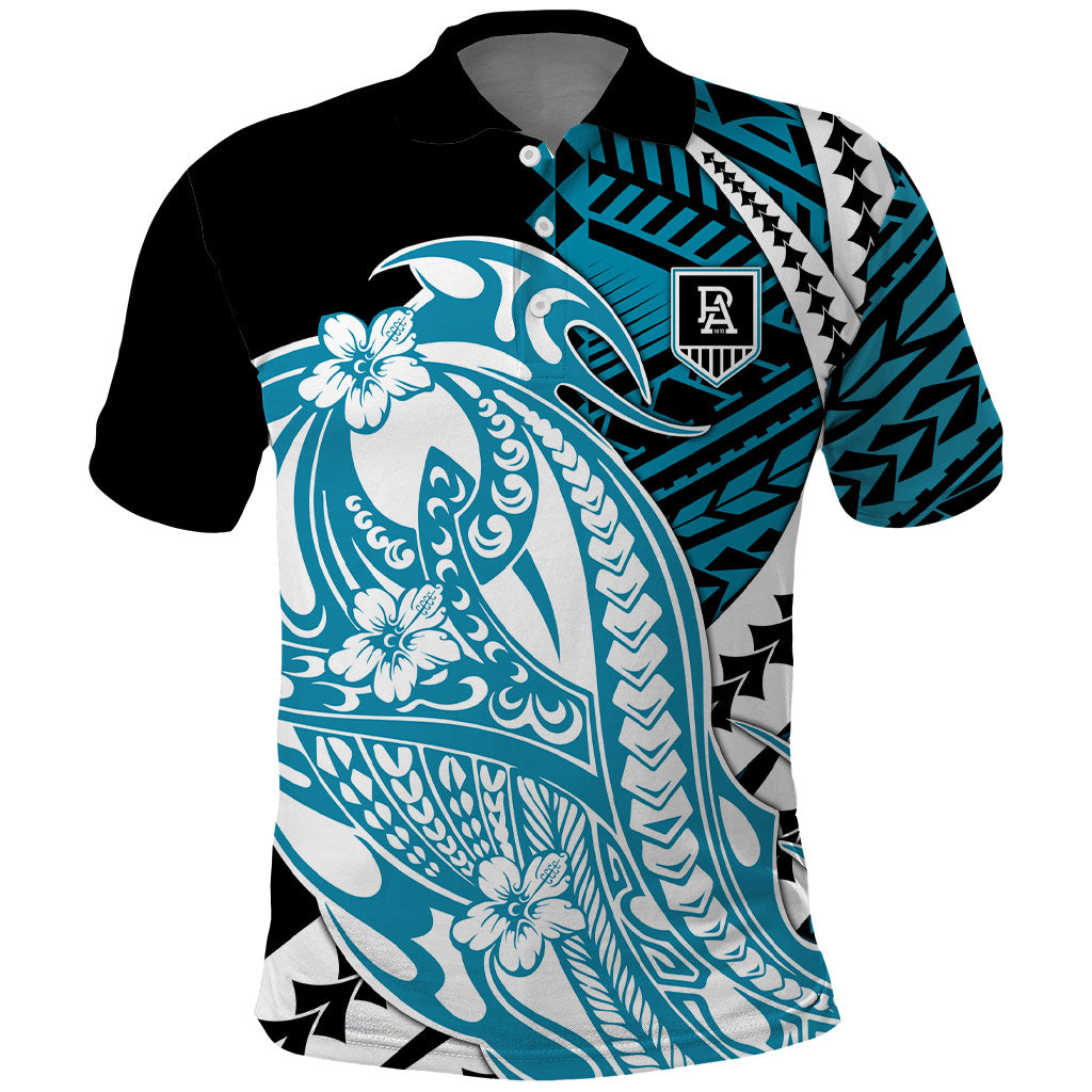 Personalized Port Adelaide Power Polo Shirt Polynesian Tribal Lightning Bolt Mascot With Hibiscus Floral Art