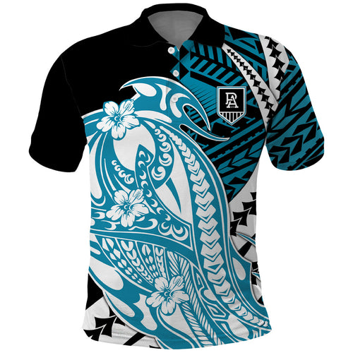 Personalized Port Adelaide Power Polo Shirt Polynesian Tribal Lightning Bolt Mascot With Hibiscus Floral Art