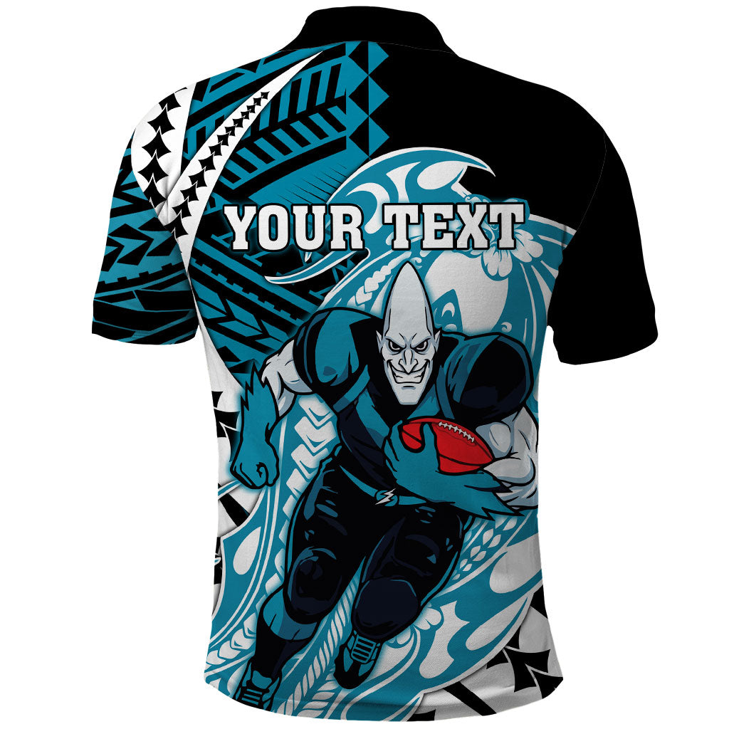 Personalized Port Adelaide Power Polo Shirt Polynesian Tribal Lightning Bolt Mascot With Hibiscus Floral Art