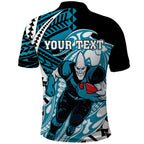 Personalized Port Adelaide Power Polo Shirt Polynesian Tribal Lightning Bolt Mascot With Hibiscus Floral Art