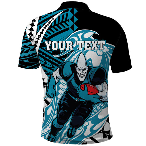 Personalized Port Adelaide Power Polo Shirt Polynesian Tribal Lightning Bolt Mascot With Hibiscus Floral Art