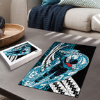 Personalized Port Adelaide Power Puzzle Polynesian Tribal Lightning Bolt Mascot With Hibiscus Floral Art
