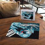 Personalized Port Adelaide Power Puzzle Polynesian Tribal Lightning Bolt Mascot With Hibiscus Floral Art