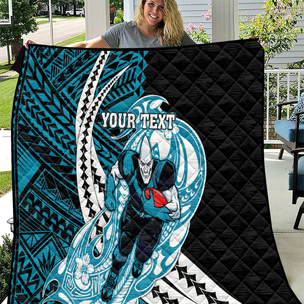 Personalized Port Adelaide Power Quilt Polynesian Tribal Lightning Bolt Mascot With Hibiscus Floral Art