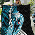 Personalized Port Adelaide Power Quilt Polynesian Tribal Lightning Bolt Mascot With Hibiscus Floral Art