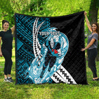Personalized Port Adelaide Power Quilt Polynesian Tribal Lightning Bolt Mascot With Hibiscus Floral Art