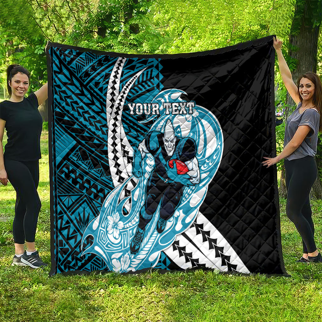 Personalized Port Adelaide Power Quilt Polynesian Tribal Lightning Bolt Mascot With Hibiscus Floral Art