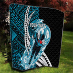 Personalized Port Adelaide Power Quilt Polynesian Tribal Lightning Bolt Mascot With Hibiscus Floral Art