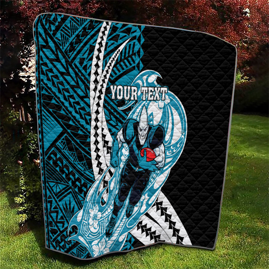 Personalized Port Adelaide Power Quilt Polynesian Tribal Lightning Bolt Mascot With Hibiscus Floral Art